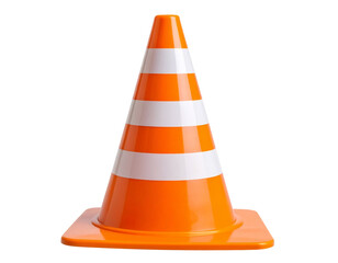  Single Orange Traffic Cone with White Stripes, Front View, Isolated on Transparent Background