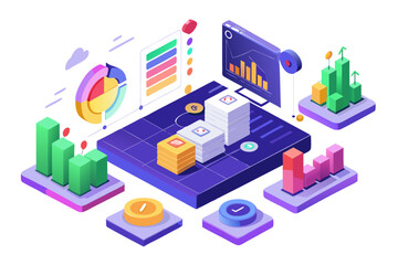 Dynamic business data visualization showcasing financial growth with charts, graphs, and icons illustrating success, perfect for presentations and reports