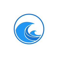Minimalist Flat Style Blue Ocean Wave Inside Circle Shape Icon