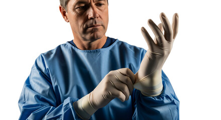 Focused Medical Professional in Scrubs Adjusting Protective Gloves
