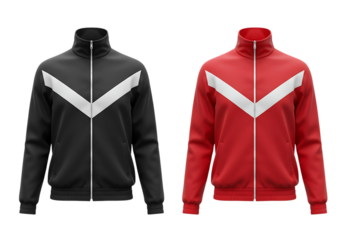 Blank Track Jacket Mockup, Black and Red with White Chevron Isolated on transparent background