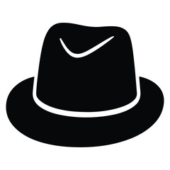 Black fedora hat silhouette isolated on white background