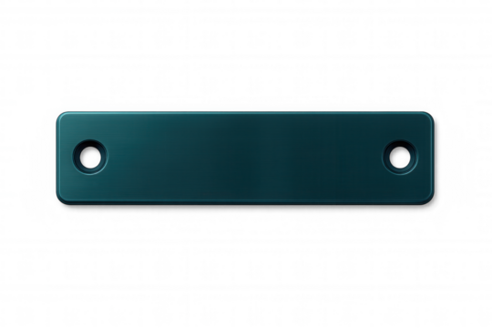 Metallic rectangular plate featuring brushed surface and dual mounting holes, ready for personalization against transparent backdrop - Powered by Adobe