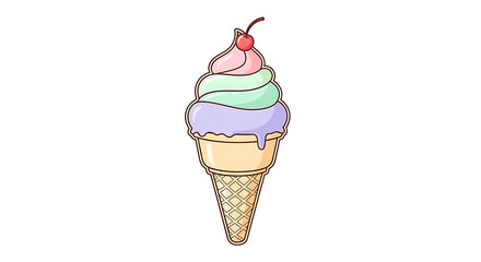 Delicious Pastel Ice Cream Cone with Cherry on Top - A Sweet Summer Treat