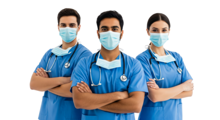 Confident and Diverse Medical Team in Scrubs and Protective Masks