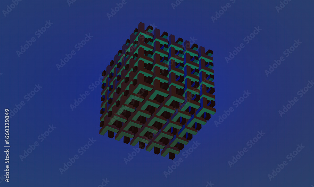 Aufkleber a modern geometric design of a 3d cube floating in a blue background. it's composed of repeating geo