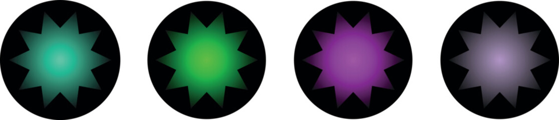 Fototapeta premium Creative Gradient Star Vector Designs Featuring Circle Motifs Inside Star Shapes – Isolated Icon Set for Graphic Designers