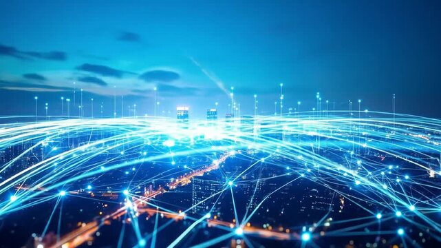 Futuristic City Network: Data Flow, Connectivity, and Digital Transformation - Powered by Adobe