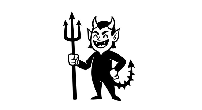Mischievous devil character holding a pitchfork with a playful smile
