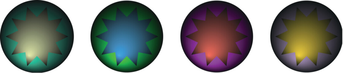 Modern Gradient-Colored Star Symbol Set Featuring Circular Elements Inside Stars – High-Quality Vector Icons for Digital and Print Use