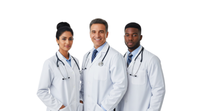 Dedicated and Diverse Medical Professionals: Confident Healthcare Team Portrait on White Background