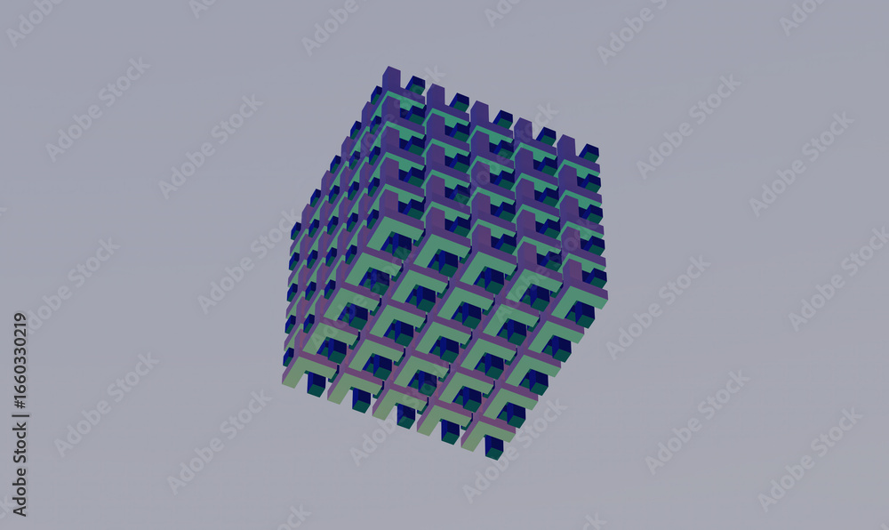 Aufkleber abstract cube-shaped structure composed of geometric, boxy elements, and featuring a seamless patter