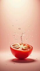 High Key Sliced Tomato with Water Splash Minimal Background