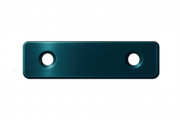 Rectangular brushed metal plate with two holes, isolated on transparent background, ideal for industrial and mechanical projects