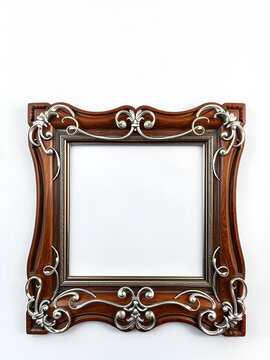 Elegant silver scroll element accentuating a luxurious wooden picture frame,  interior,  frame,  design