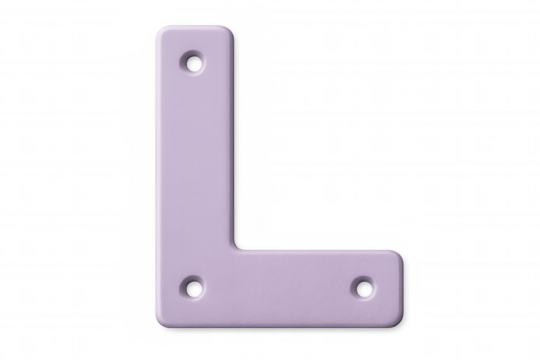 Purple metallic l-shaped bracket with perforated design, showcasing industrial strength and sleek metallic finish against transparent backdrop