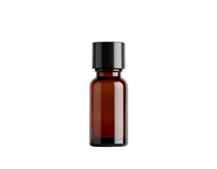 An empty 10ml essential oil diffuser blank amber bottle isolated on a transparent background.