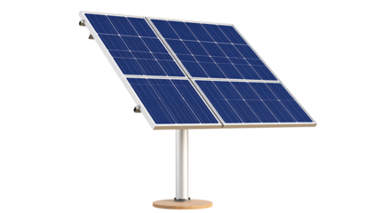 Isolated four-panel solar energy system on a stand, representing clean, renewable power generation for sustainable living and future energy solutions.