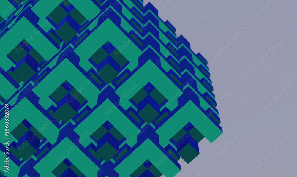 Fototapete geometric pattern with shades of blue and green, creating a 3d cube effect. the design is abstract a