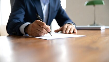 Businessman signing document at desk