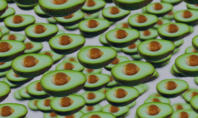 Delicious avocado halves arranged artistically, showcasing their vibrant colors and textures. Each...