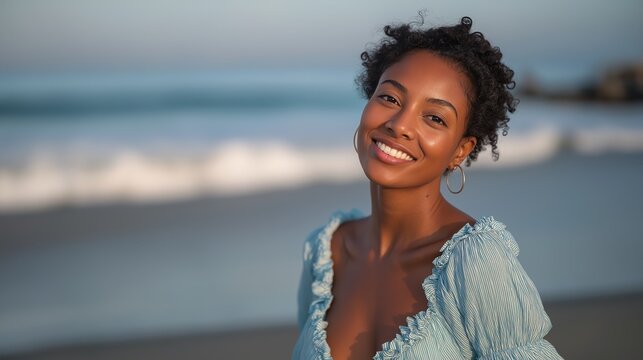 pretty Asian Indian woman in sexy summer dress at ocean beach - Powered by Adobe