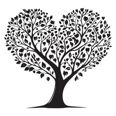Obraz premium Heart shaped tree with birds and hearts isolated on white background