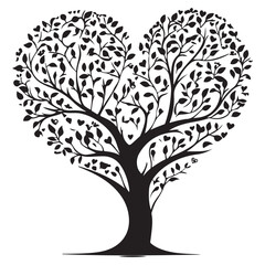 Obraz premium Heart shaped tree with birds and hearts isolated on white background