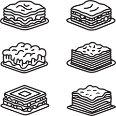 Lasagna Black Line Editable Icons set