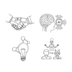 Four hand drawn concept illustrations for business and technology isolated on white background