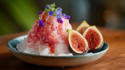 Kakigori shaved ice with fig syrup with fresh fig 