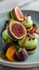 matcha macaron with fresh fig fruit 