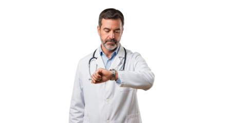Focused Doctor Checking Wristwatch: Punctuality and Time Management in Healthcare