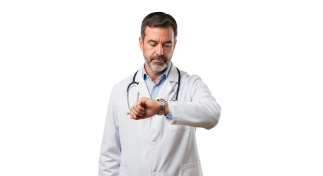 Focused Doctor Checking Wristwatch: Punctuality and Time Management in Healthcare