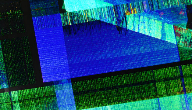Abstract Digital Glitch Art with Vibrant Blue and Green Rectangles