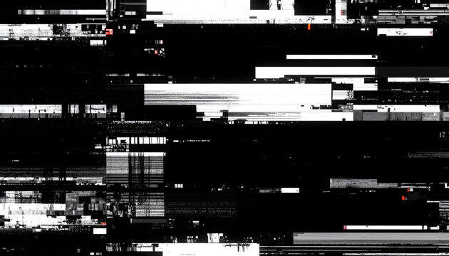 Abstract Digital Glitch Texture with Black White Red Lines