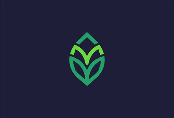 Initial Letter M Leaf logo design, letter M with leaf combination, vector illustration