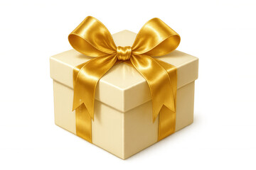 Obraz premium Realistic white gift box with golden ribbon and bow on transparent background, perfect for celebrations and special occasions