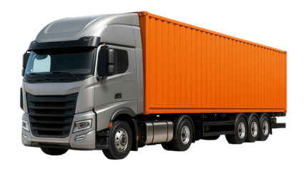 Modern freight truck with orange container illustrating transport efficiency.