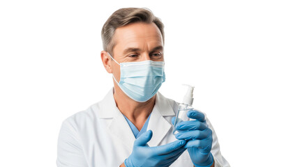 Dedicated Medical Professional in Face Mask & Gloves Examining Product Sample