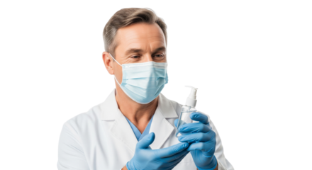 Dedicated Medical Professional in Face Mask & Gloves Examining Product Sample