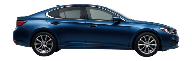 Blue sedan car side view.