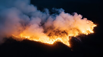 Fire is burning in the woods.