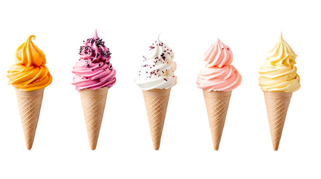 Soft serve ice cream cones Isolated transparent on white background