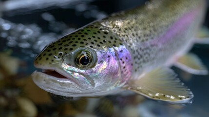 Fototapeta premium Close-up of shiny live trout fish in water.