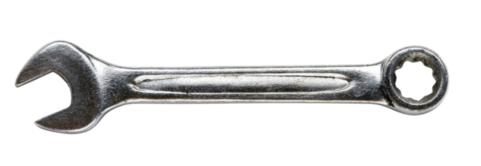 A single adjustable wrench against a black background