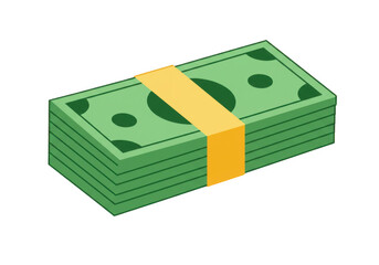 A stack of green paper money tied with a yellow band isolated on transparent background