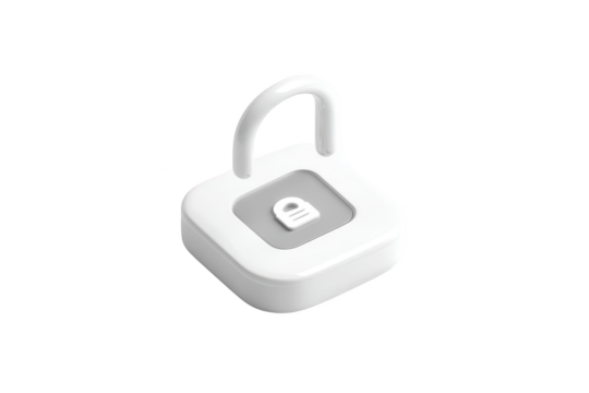 Isometric 3D rendering of a white padlock on black background