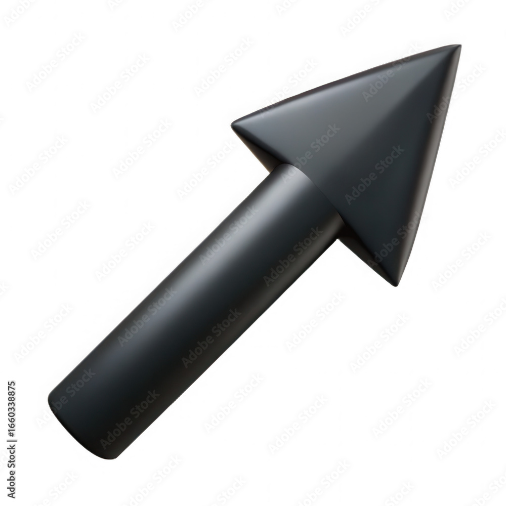 Poster a dark metallic arrow pointing upwards and to the right with a sharp tip isolated on transparent bac