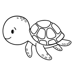 Cute turtle black doodle outline.
